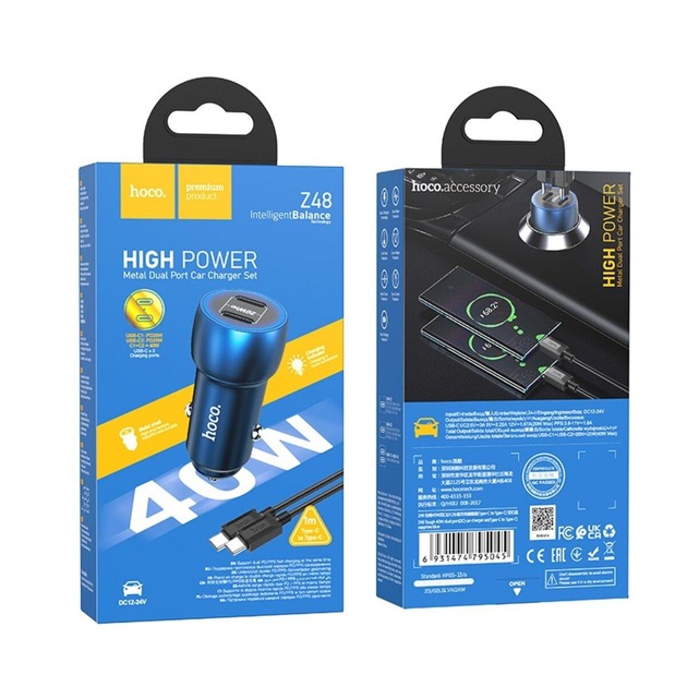 АЗП HOCO Z48 40W dual (2 Type-C) Sapphire Blue - Зображення 3
