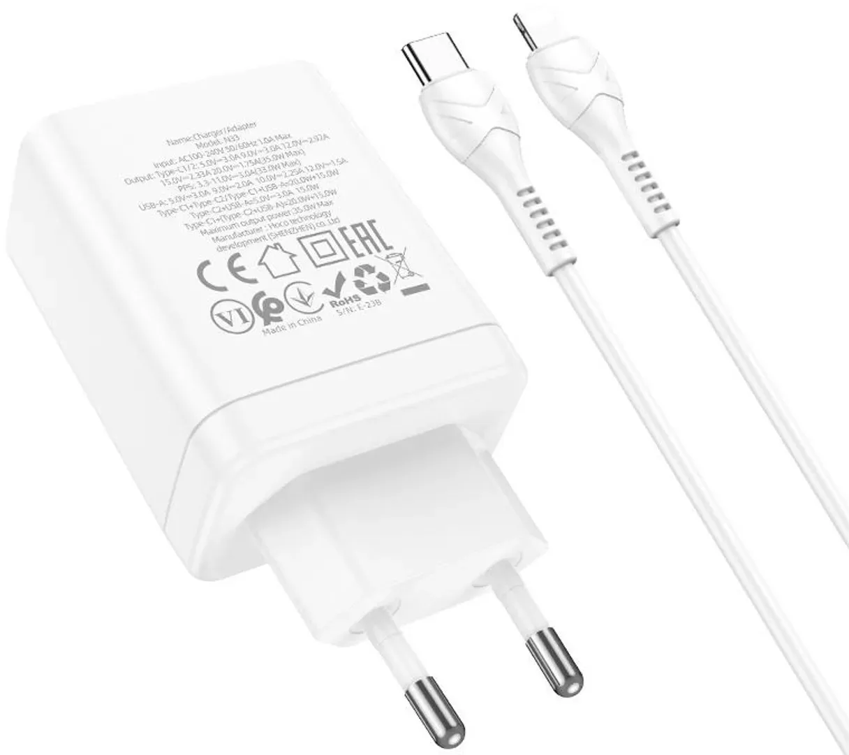 ЗП HOCO N33 Start triple PD35W(2C1A) (Type-C to iP) White - Зображення 3