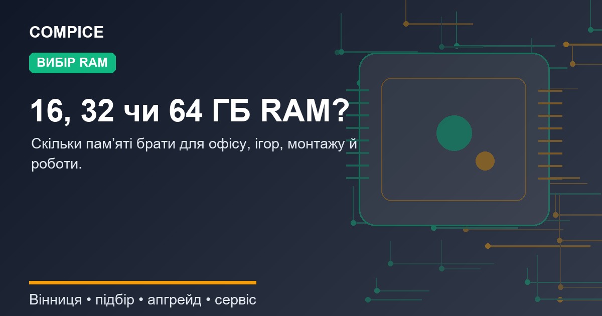 16, 32 чи 64 ГБ оперативної памʼяті: скільки реально треба у 2026
